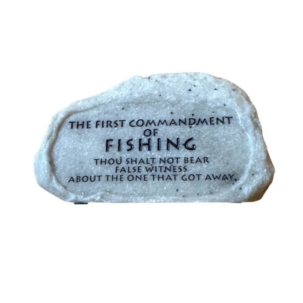 Russ Fishing Words of Wisdom Rock Plaque First Commandment Humor Gray